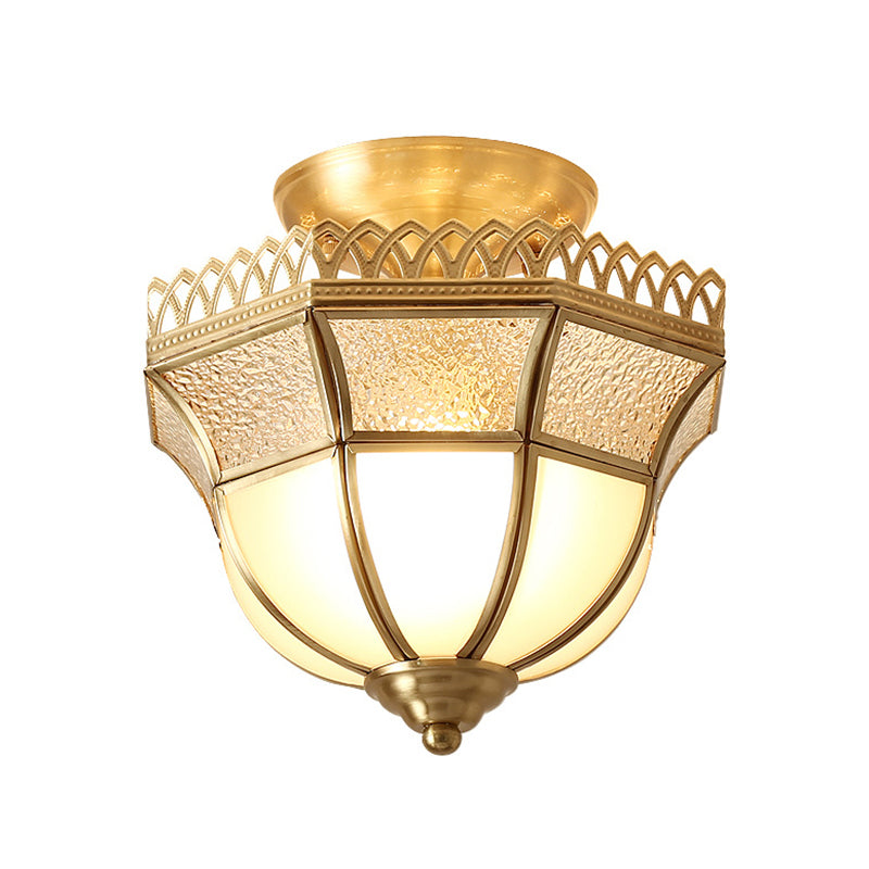 Brass Semi Flush Mount plafondlamp Traditioneel Glazen gearceerde semi -flush mount Light