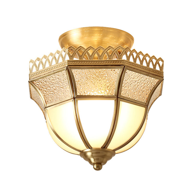 Brass Semi Flush Mount plafondlamp Traditioneel Glazen gearceerde semi -flush mount Light