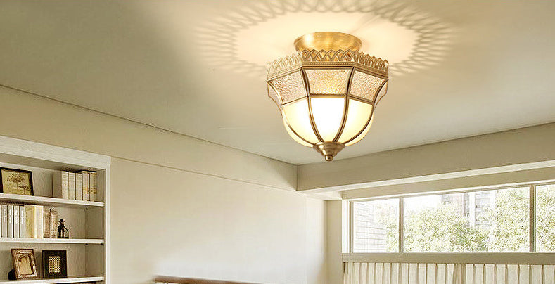 Brass Semi Flush Mount Ceiling Light Traditional Glass Shaded Semi Flush Mount Light