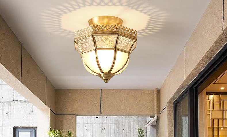 Brass Semi Flush Mount Ceiling Light Traditional Glass Shaded Semi Flush Mount Light