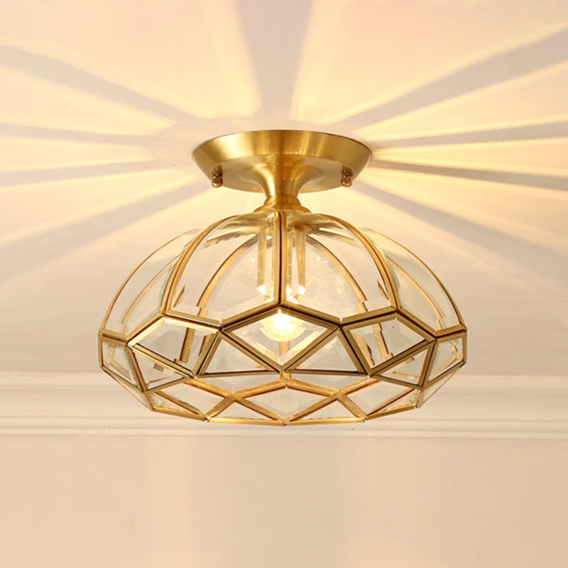 Beveled Aisle Semi Flush Mount Lighting Classic Style Glass Brass Semi Flush Mount Light