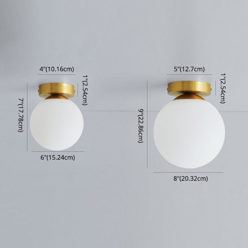 Aisle Flush Mount Lighting Simplistic White Flush Ceiling Light Fixture with Globe Glass Shade