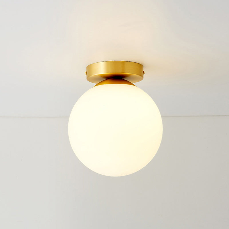 Aisle Flush Mount Lighting Simplistic White Flush Ceiling Light Fixture with Globe Glass Shade