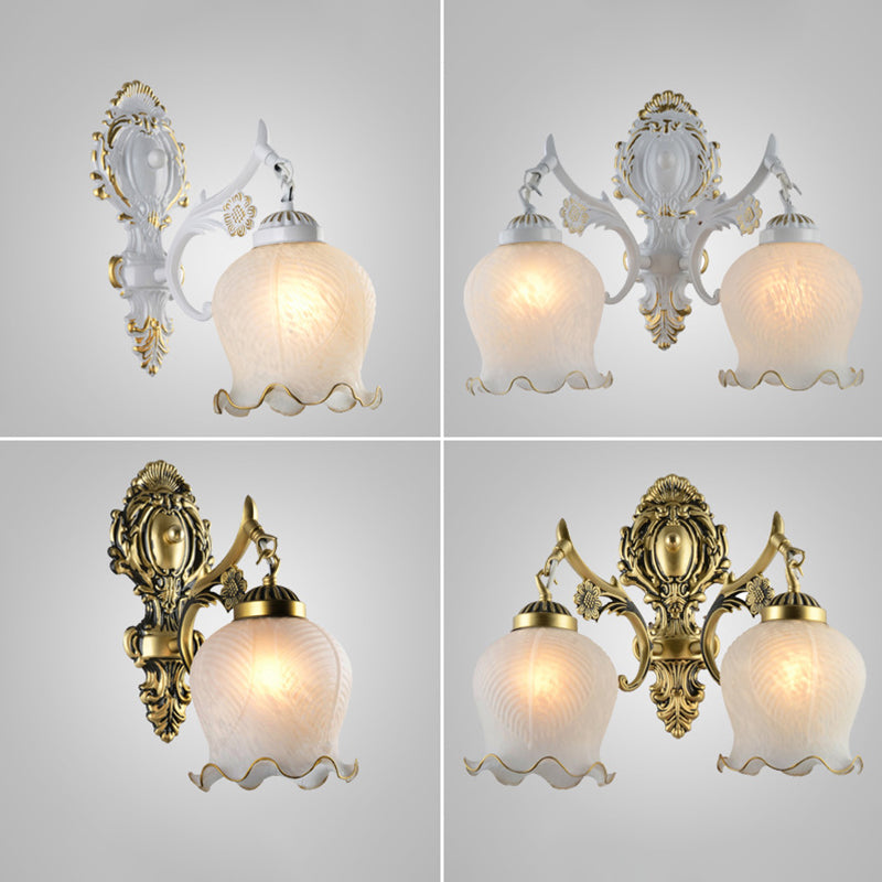 Traditional Classical Style Armed Vanity Wall Sconce Glass Vanity Lamp