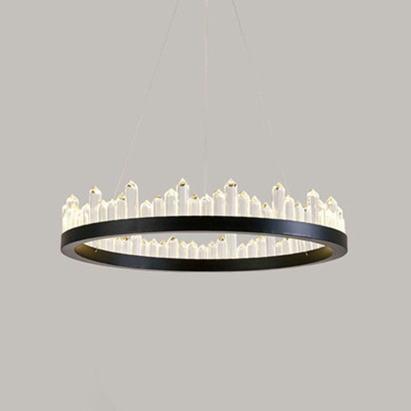 Postmoderne Simplicity Circular Plafond lustre Crystal Hanging Light avec cordon suspendu pour le salon