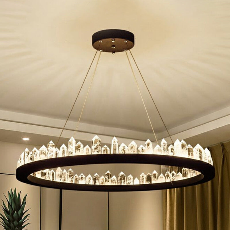 Postmoderne Simplicity Circular Plafond lustre Crystal Hanging Light avec cordon suspendu pour le salon