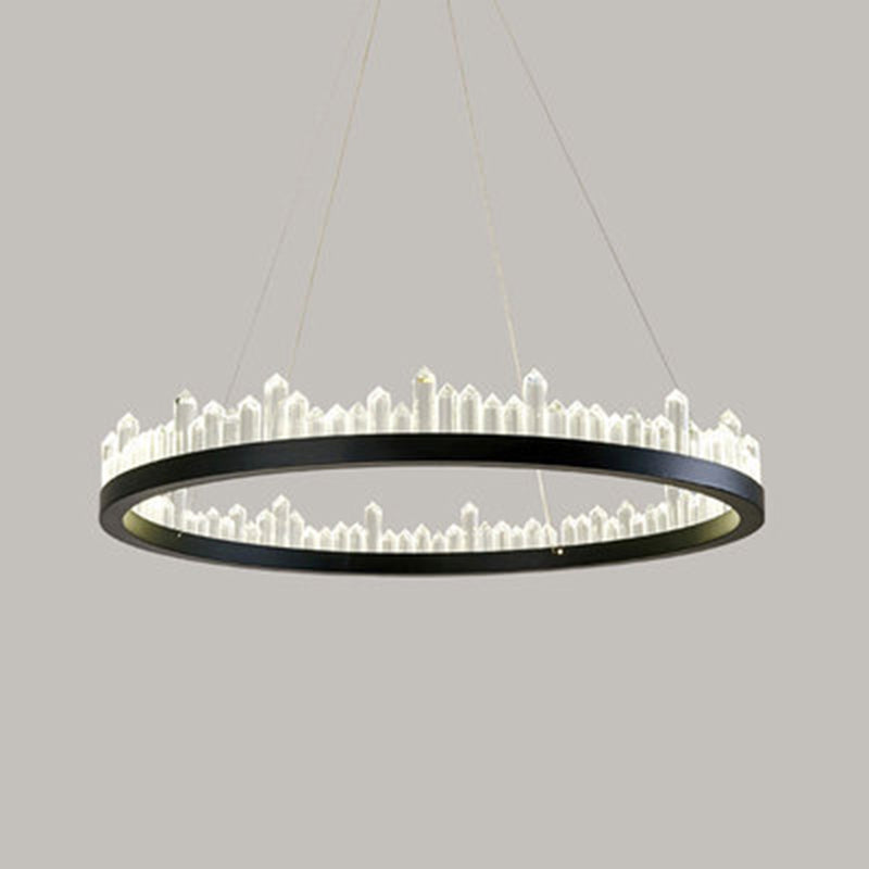 Postmoderne Simplicity Circular Plafond lustre Crystal Hanging Light avec cordon suspendu pour le salon