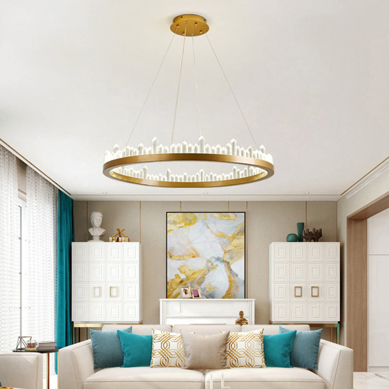 Postmoderne Simplicity Circular Plafond lustre Crystal Hanging Light avec cordon suspendu pour le salon