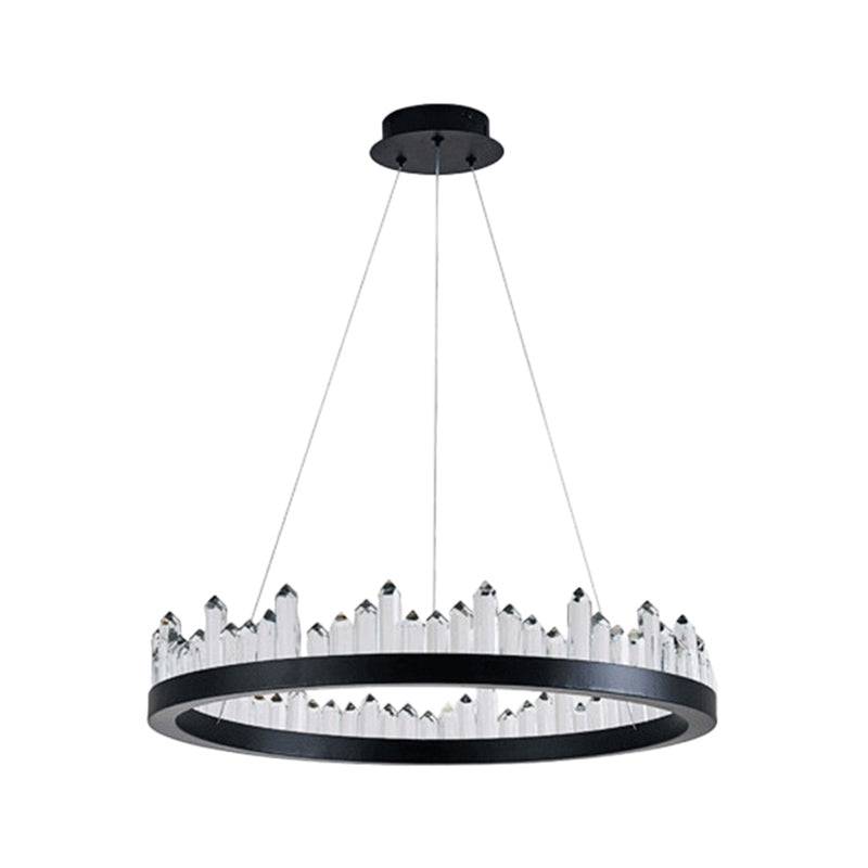 Postmoderne Simplicity Circular Plafond lustre Crystal Hanging Light avec cordon suspendu pour le salon