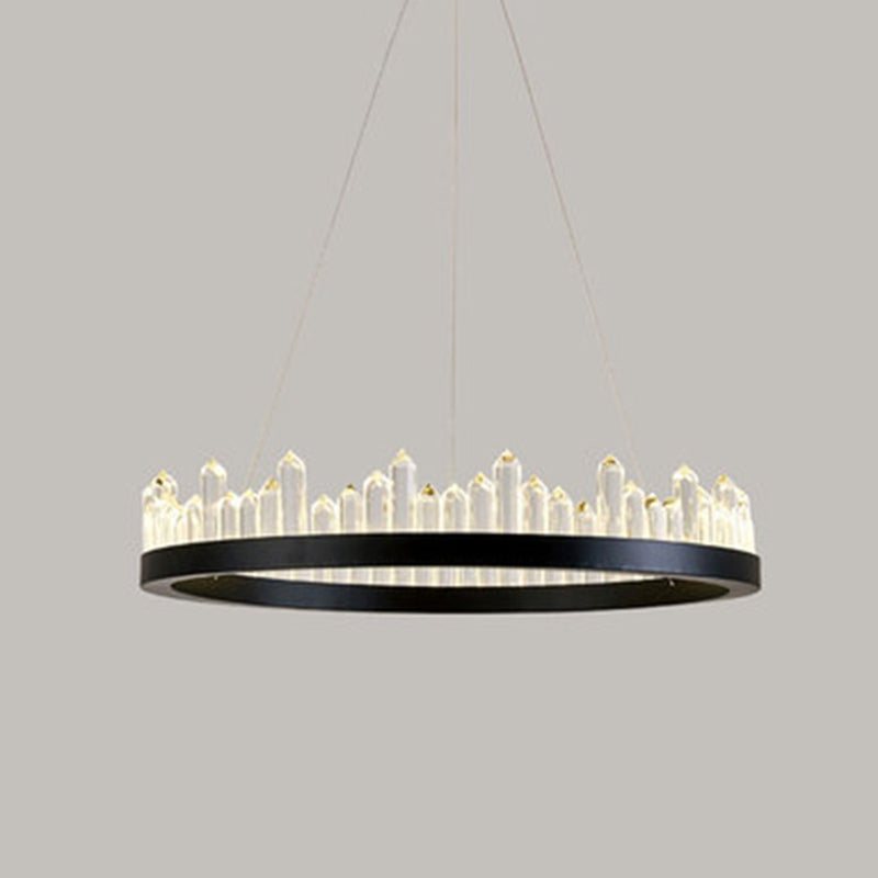 Postmoderne Simplicity Circular Plafond lustre Crystal Hanging Light avec cordon suspendu pour le salon