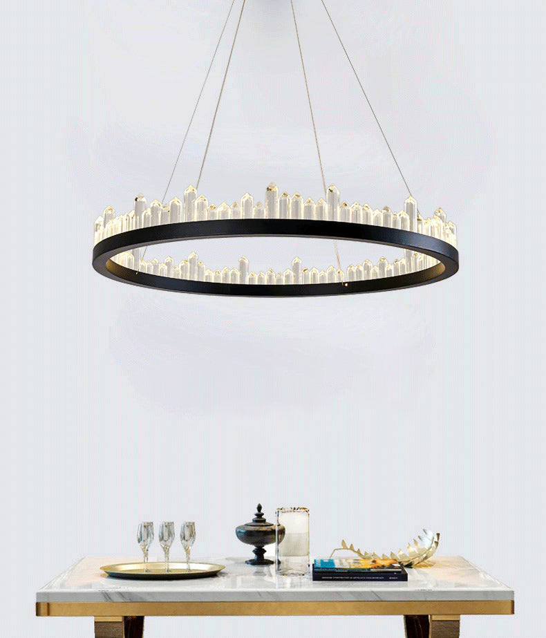 Postmoderne Simplicity Circular Plafond lustre Crystal Hanging Light avec cordon suspendu pour le salon