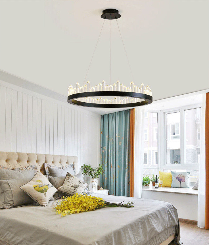 Postmoderne Simplicity Circular Plafond lustre Crystal Hanging Light avec cordon suspendu pour le salon