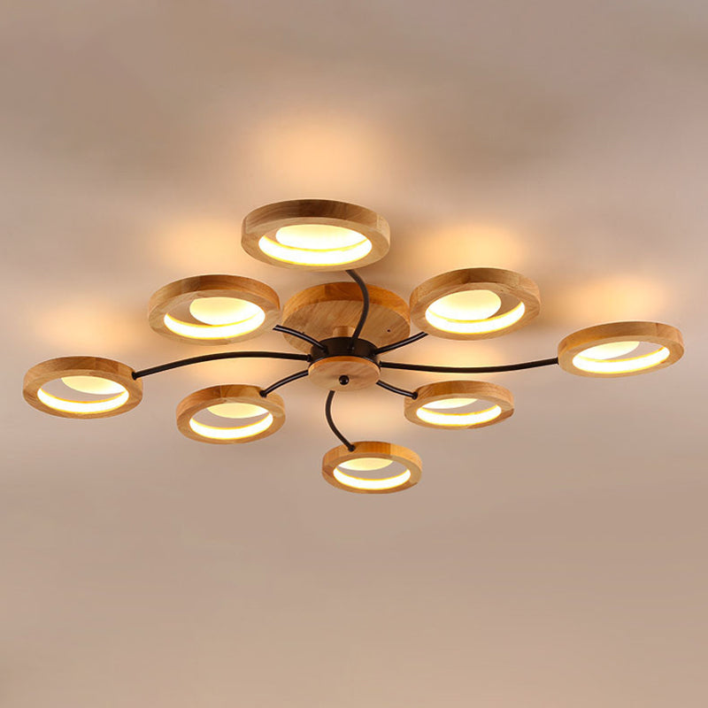 Wooden Circle Semi Flush Ceiling Light Modern Style LED Wood Semi Flush Light Fixture