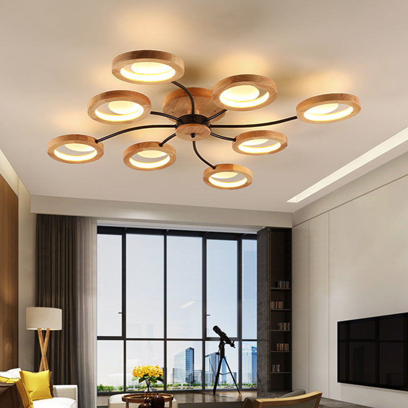 Wooden Circle Semi Flush Ceiling Light Modern Style LED Wood Semi Flush Light Fixture