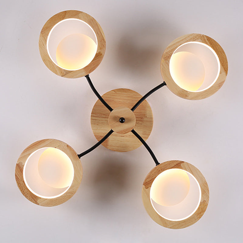 Wooden Circle Semi Flush Ceiling Light Modern Style LED Wood Semi Flush Light Fixture