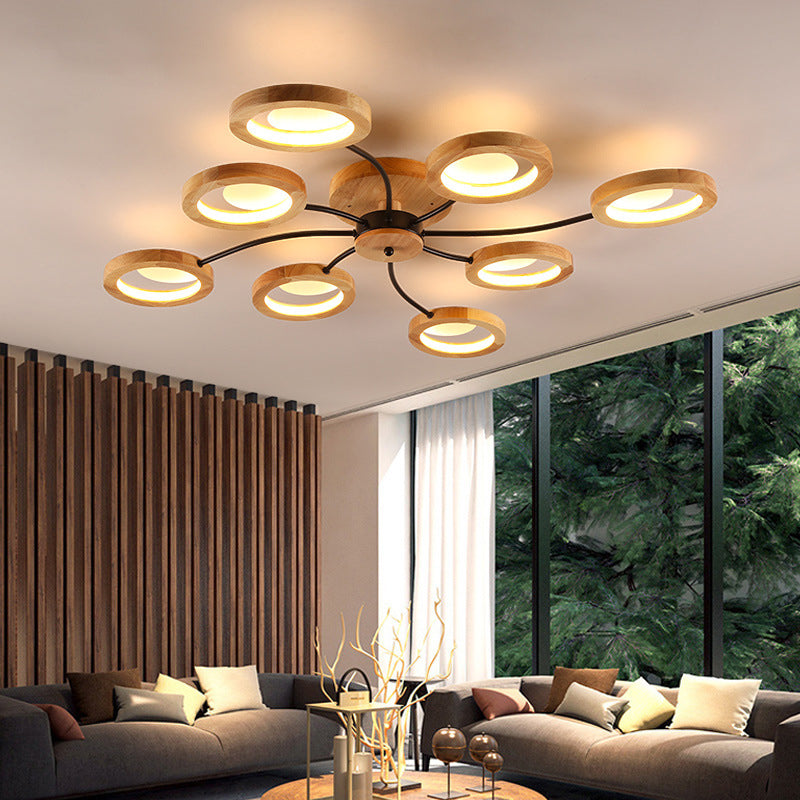 Wooden Circle Semi Flush Ceiling Light Modern Style LED Wood Semi Flush Light Fixture