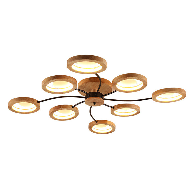 Wooden Circle Semi Flush Ceiling Light Modern Style LED Wood Semi Flush Light Fixture