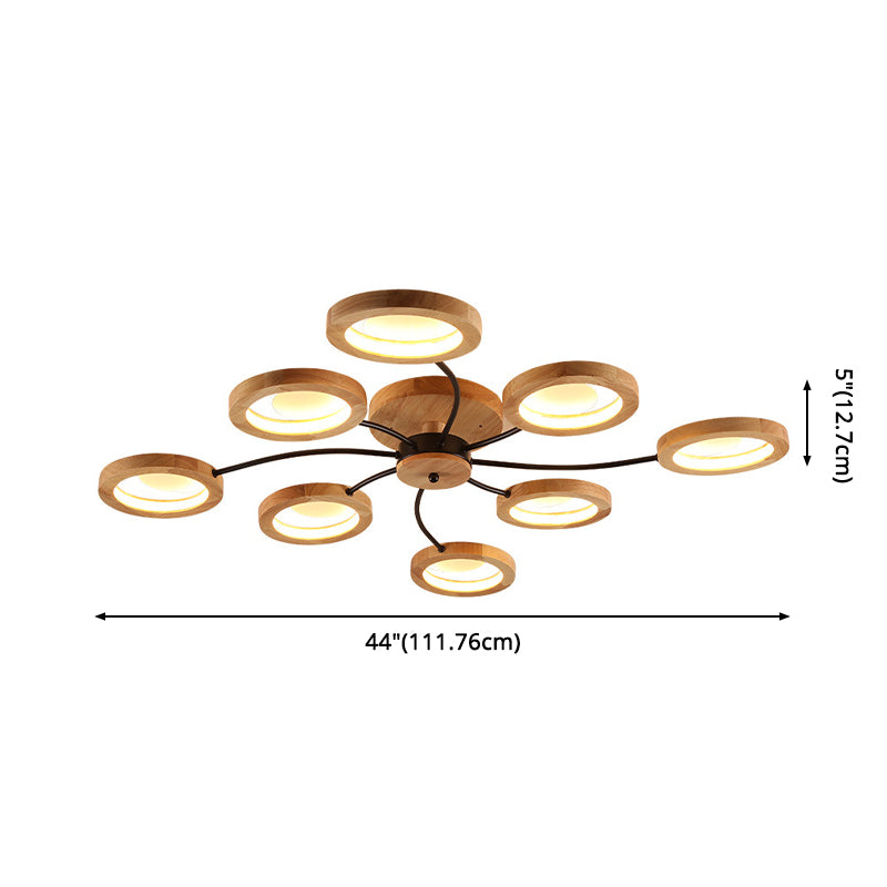 Wooden Circle Semi Flush Ceiling Light Modern Style LED Wood Semi Flush Light Fixture