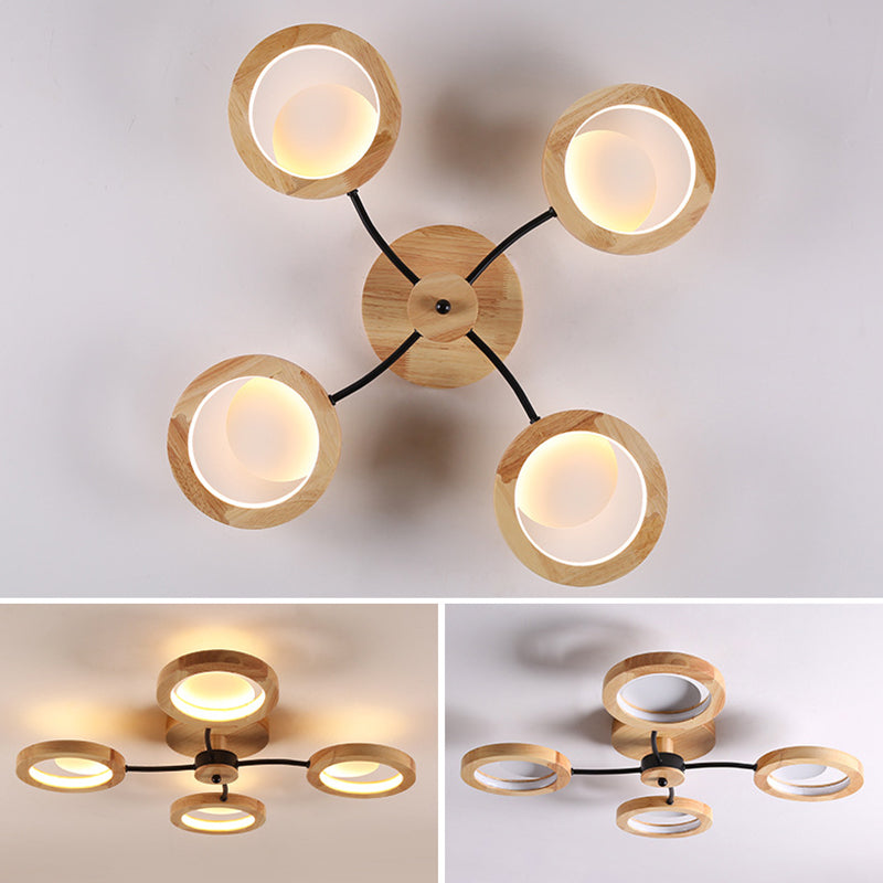 Wooden Circle Semi Flush Ceiling Light Modern Style LED Wood Semi Flush Light Fixture