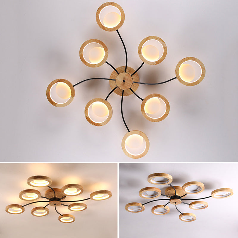 Wooden Circle Semi Flush Ceiling Light Modern Style LED Wood Semi Flush Light Fixture