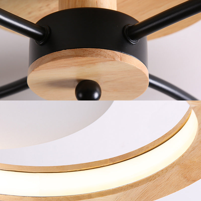 Wooden Circle Semi Flush Ceiling Light Modern Style LED Wood Semi Flush Light Fixture