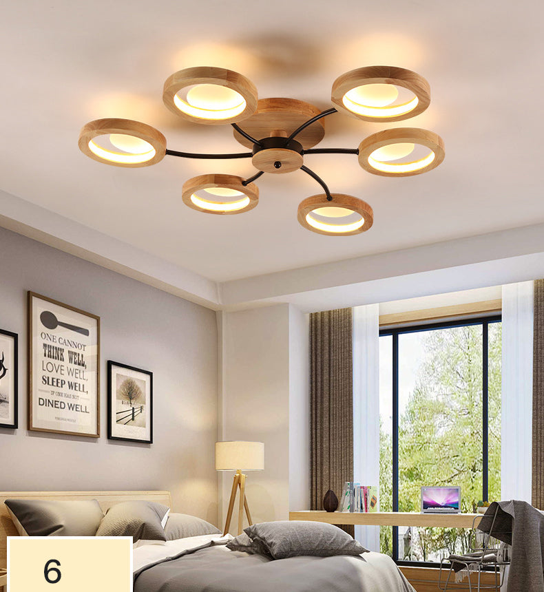 Wooden Circle Semi Flush Ceiling Light Modern Style LED Wood Semi Flush Light Fixture