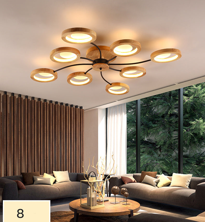 Wooden Circle Semi Flush Ceiling Light Modern Style LED Wood Semi Flush Light Fixture