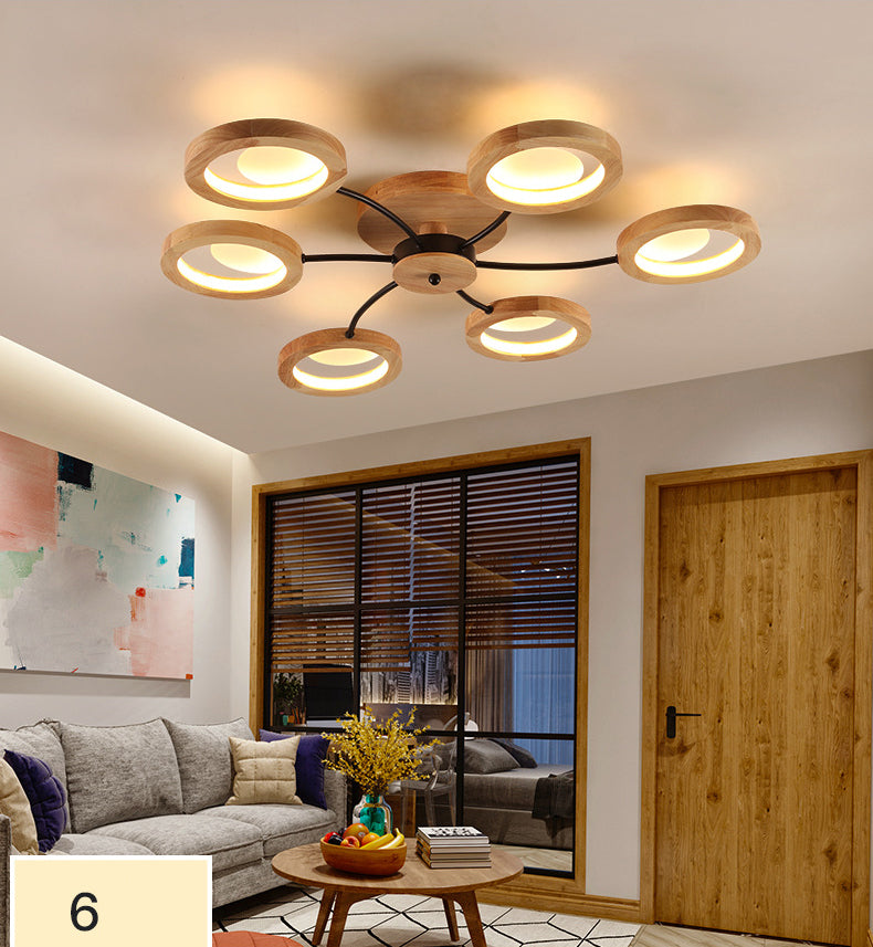 Wooden Circle Semi Flush Ceiling Light Modern Style LED Wood Semi Flush Light Fixture