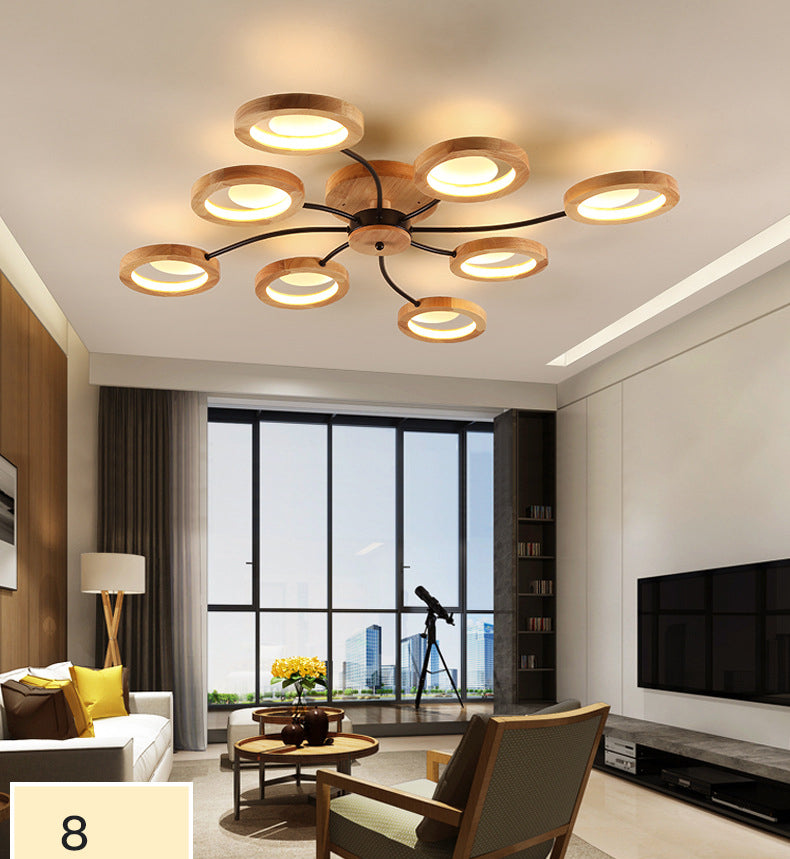 Wooden Circle Semi Flush Ceiling Light Modern Style LED Wood Semi Flush Light Fixture