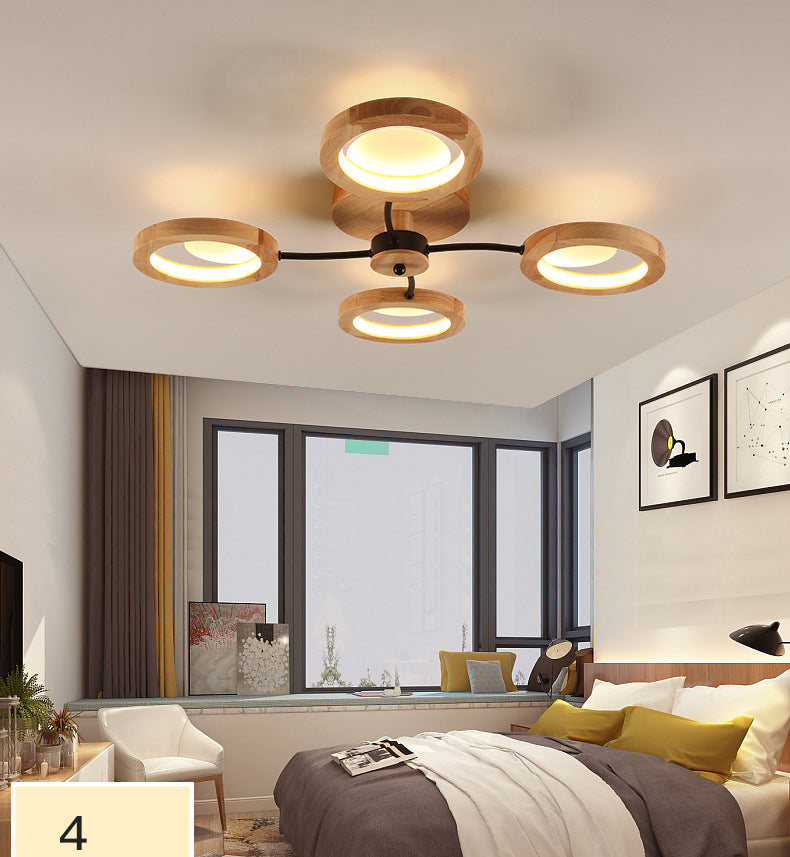 Wooden Circle Semi Flush Ceiling Light Modern Style LED Wood Semi Flush Light Fixture