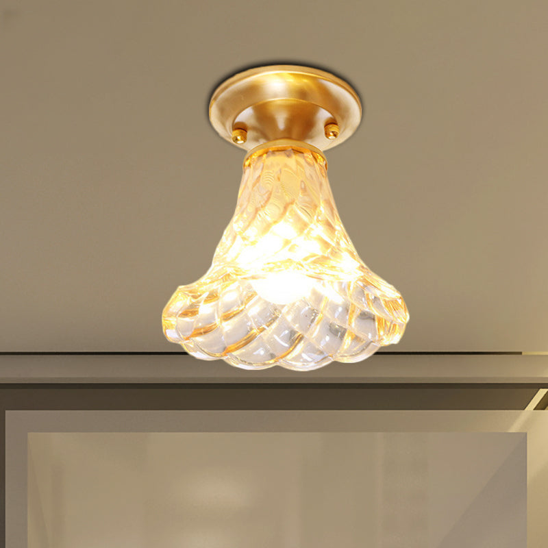 6.5"/7" H Bell/Bowl Corridor Flush Mount Light Colonial Clear Glass 1 Bulb Brass Close to Ceiling Lighting Fixture