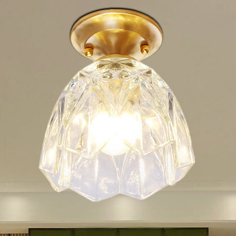 6.5"/7" H Bell/Bowl Corridor Flush Mount Light Colonial Clear Glass 1 Bulb Brass Close to Ceiling Lighting Fixture