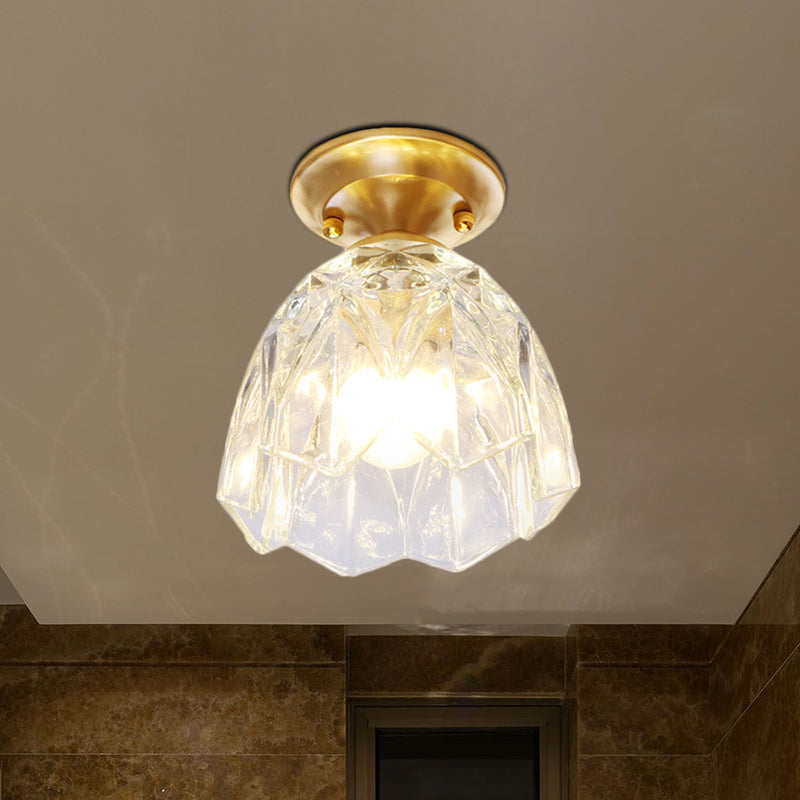 6.5"/7" H Bell/Bowl Corridor Flush Mount Light Colonial Clear Glass 1 Bulb Brass Close to Ceiling Lighting Fixture