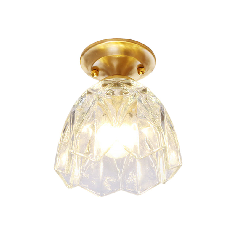 6.5"/7" H Bell/Bowl Corridor Flush Mount Light Colonial Clear Glass 1 Bulb Brass Close to Ceiling Lighting Fixture