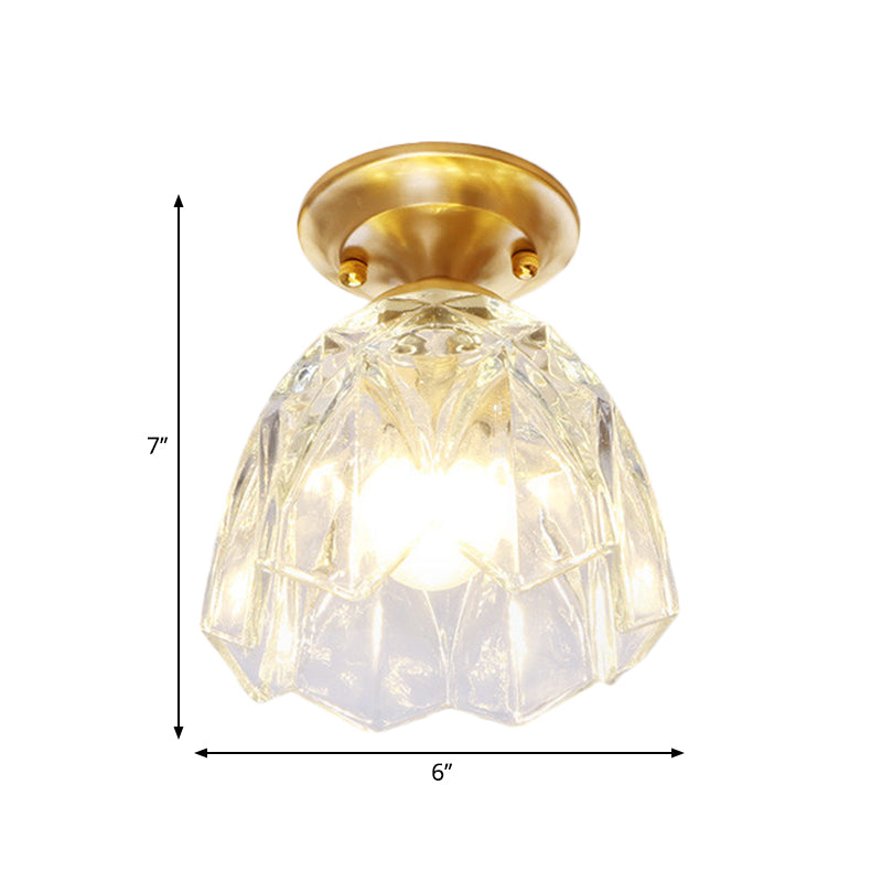 6.5"/7" H Bell/Bowl Corridor Flush Mount Light Colonial Clear Glass 1 Bulb Brass Close to Ceiling Lighting Fixture