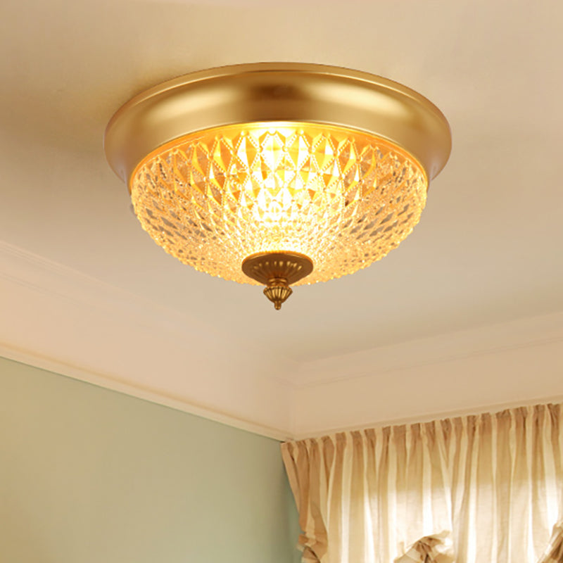 Dome Bedroom Flush Monte Light Colonial Reticice Glass 2 Bulbi Brass Close to Massimale Lighting Fixture