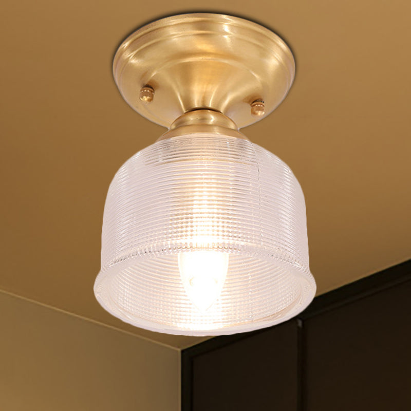 Duidelijke Prismatische Glazen Dome/Kegel/Barn Plafond Verlichting Koloniale 1 Hoofd Porch Flush Mount Light Fixture in Messing, 6"/7.5"/11" W