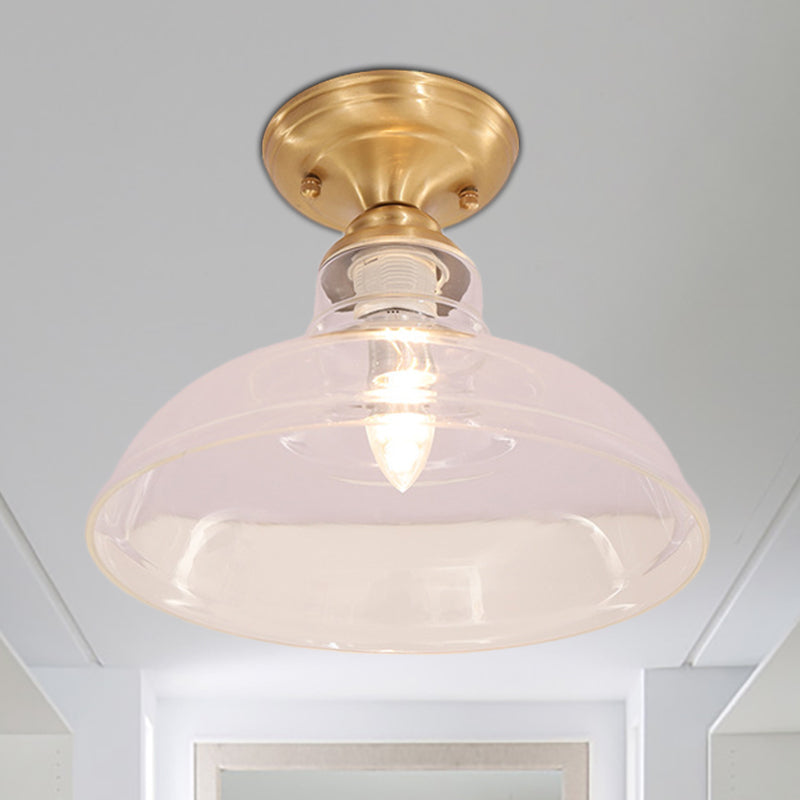 Clear Prismatic Glass Dome / Cono / Barn Soffitto Illuminazione Coloniale 1 Head Porch Flush Montaggio Light Fixture in Brass, 6 "/7.5" /11 " W