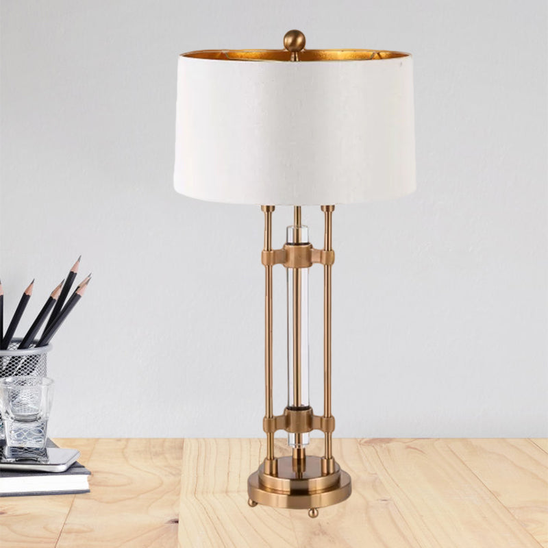 Fabric Barrel Desk Lamp Modern 1 Bulb Gold Table Light, Round Gold Metallic Base