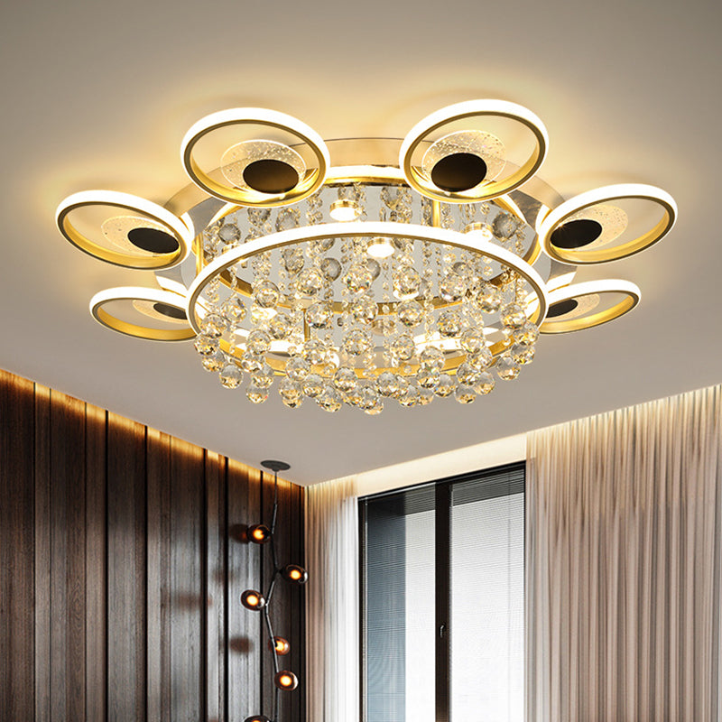 Modern Floral Flush Mount Ceiling Light Metal Sitting Room LED Semi Flush Light in Black-Gold