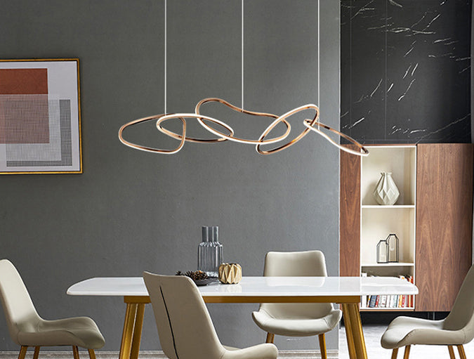 Nordic Simple suspendu plusieurs anneaux lustre pendant léger en métal plafonnier luminaire pour restaurant