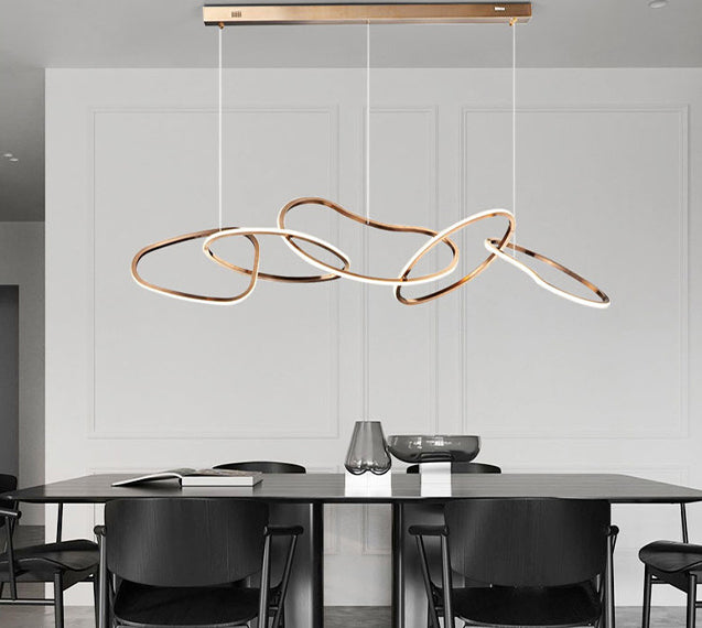 Nordic Simple suspendu plusieurs anneaux lustre pendant léger en métal plafonnier luminaire pour restaurant