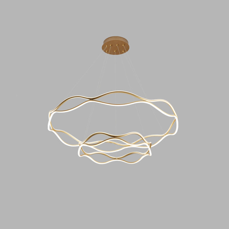 Postmodern Simplicity Wave Ceiling Chandelier Metal Hanging Light with Hanging Cord for Living Room