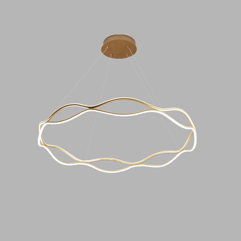 Postmodern Simplicity Wave Ceiling Chandelier Metal Hanging Light with Hanging Cord for Living Room