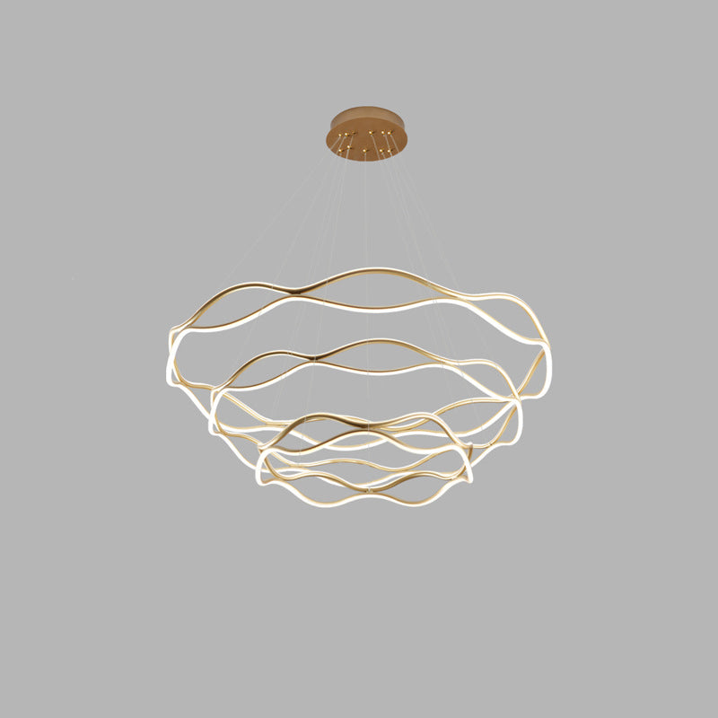 Postmodern Simplicity Wave Ceiling Chandelier Metal Hanging Light with Hanging Cord for Living Room