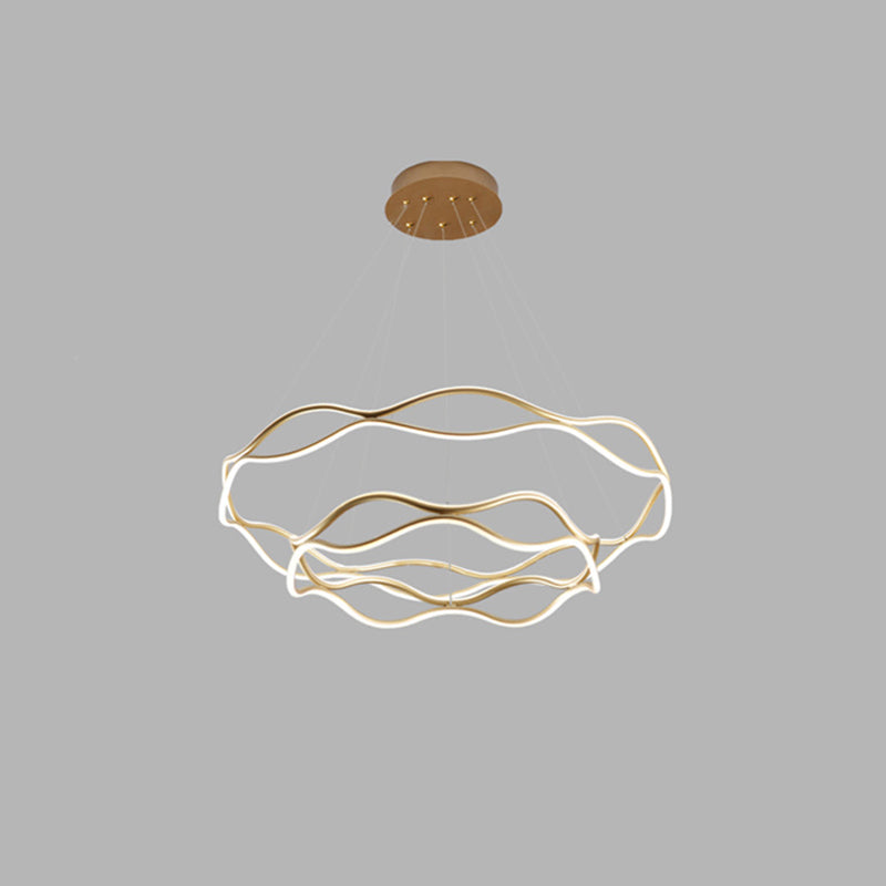 Postmodern Simplicity Wave Ceiling Chandelier Metal Hanging Light with Hanging Cord for Living Room