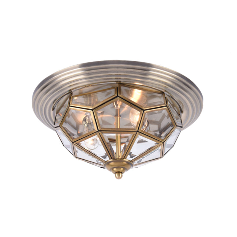 14"/18" W Prism Bedroom Flush Mount Light Colonial Clear Beveled Glass 2/3 Bulbs Brass Close to Ceiling Lamp