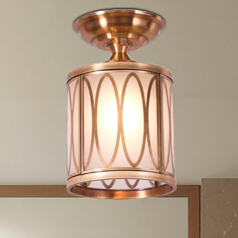 Frosted Glass Brass Ceiling Flush Circle/Oval 1 Head Colonialist Flush Mount Lamp for Living Room