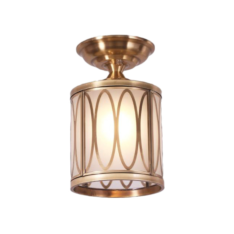 Frosted Glass Brass Ceiling Flush Circle/Oval 1 Head Colonialist Flush Mount Lamp for Living Room