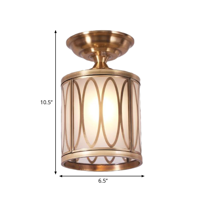 Frosted Glass Brass Ceiling Flush Circle/Oval 1 Head Colonialist Flush Mount Lamp for Living Room